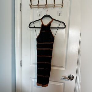 Summery Black and Brown Striped Knit Dress